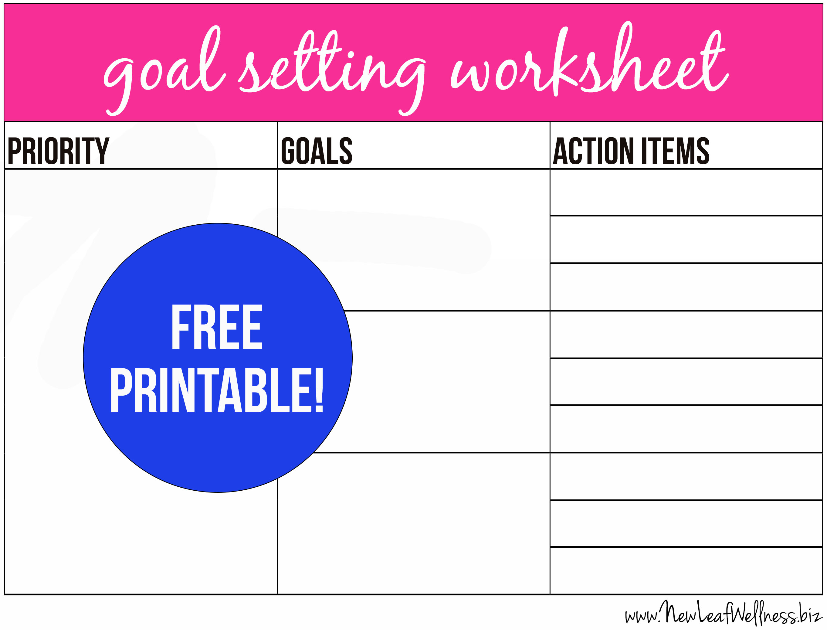 Goal Setting Worksheet Free Printable