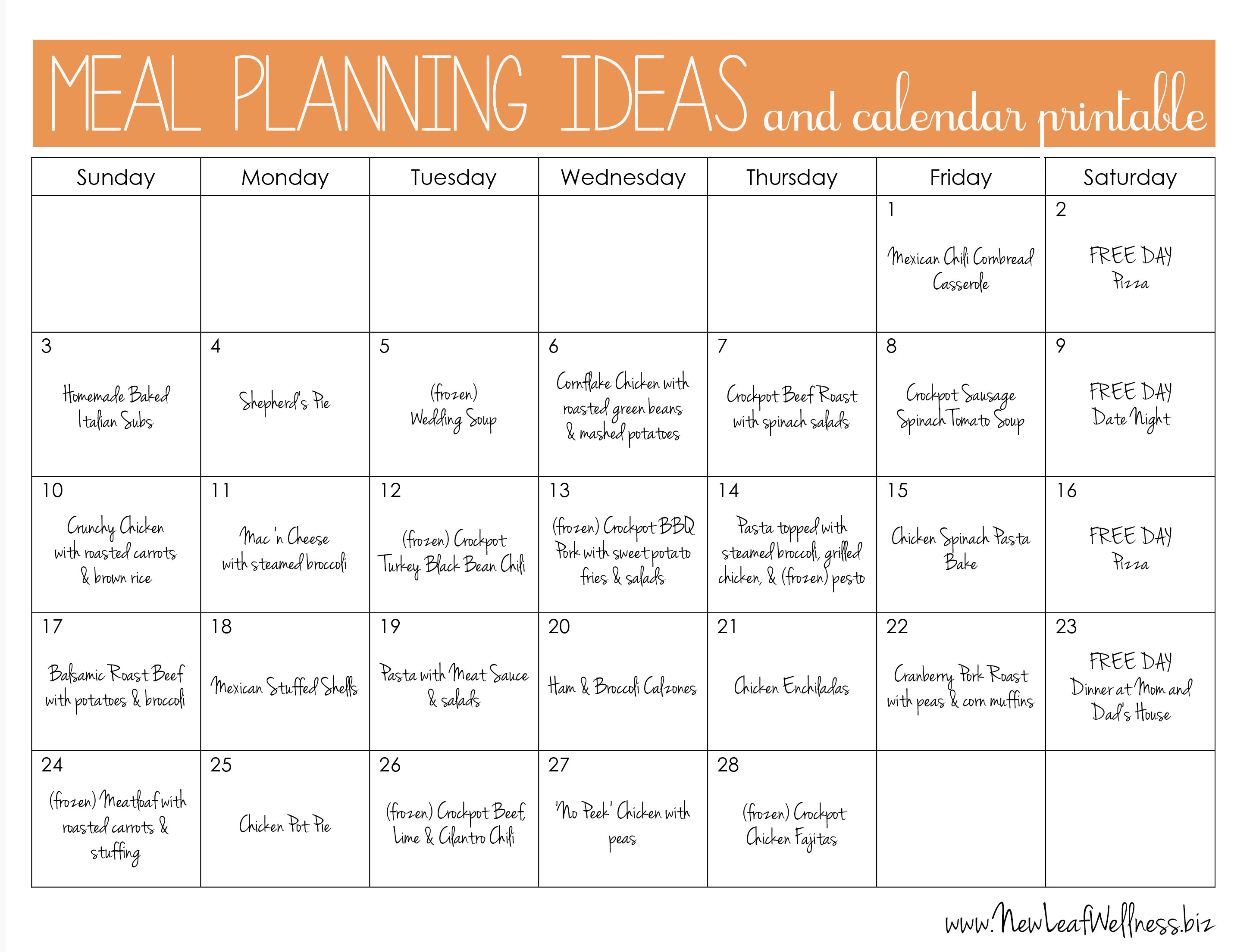 meal planning ideas and calendar printable